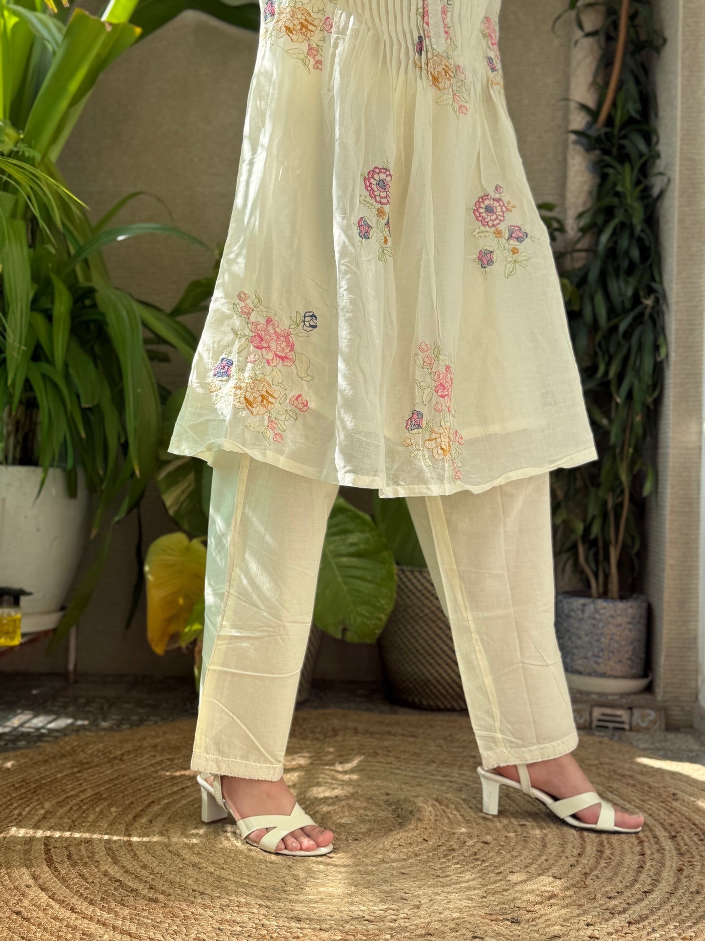 Off White Mal Cotton Embroidery Co Ord Set
