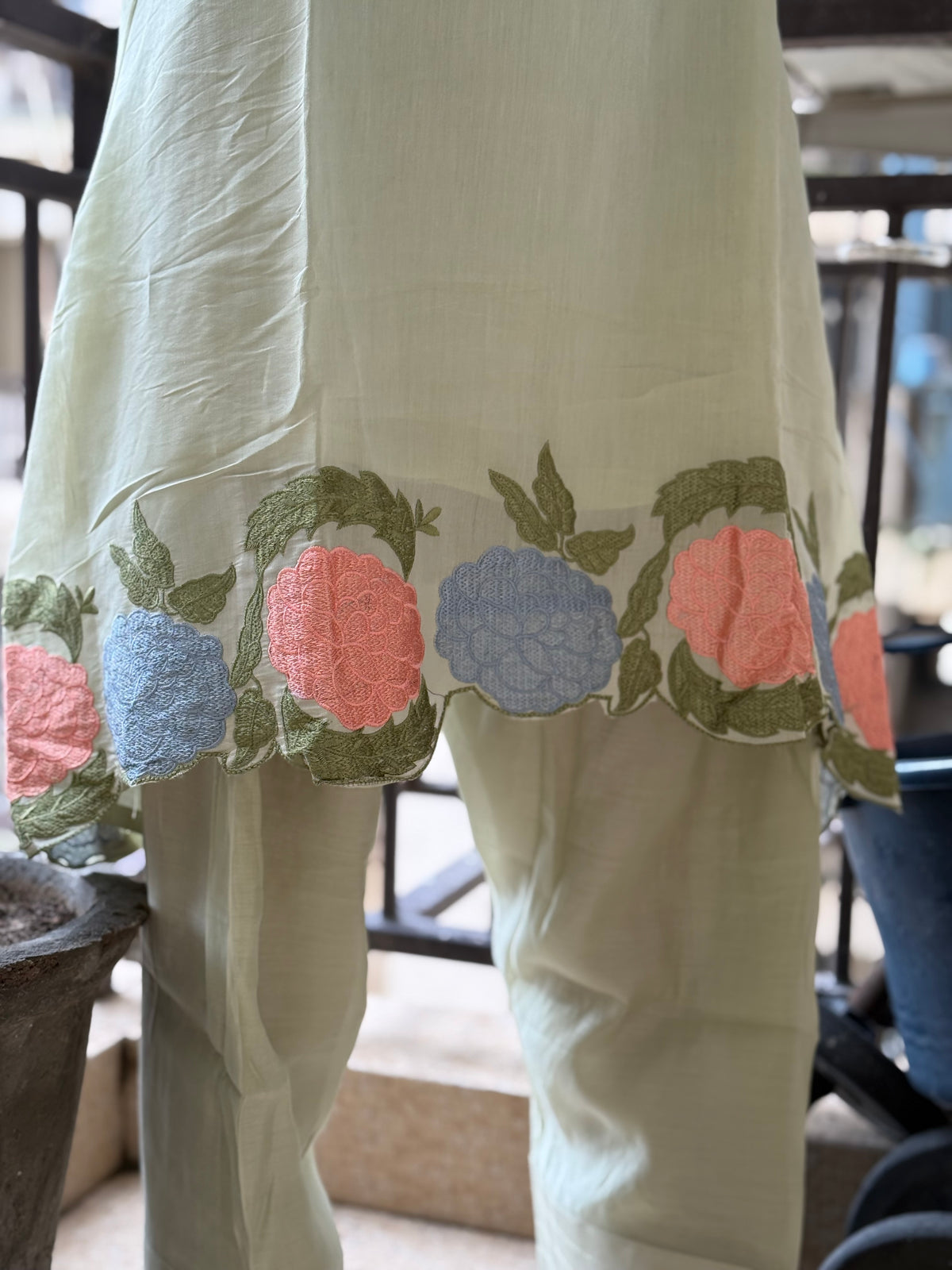 Pista Green Mal Chanderi Pharsi Dupatta Suit Set