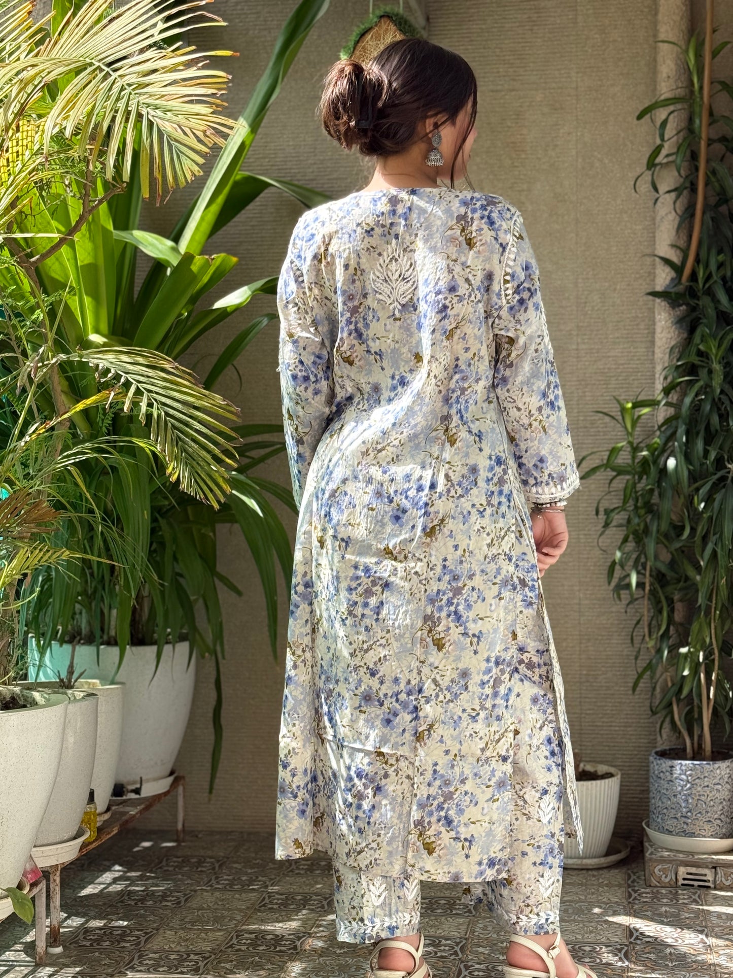 Powder Blue Chikankari Malmal Co Ord Set
