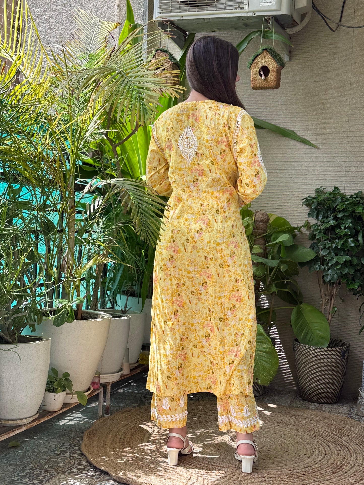 Yellow Chikankari Malmal Co Ord Set