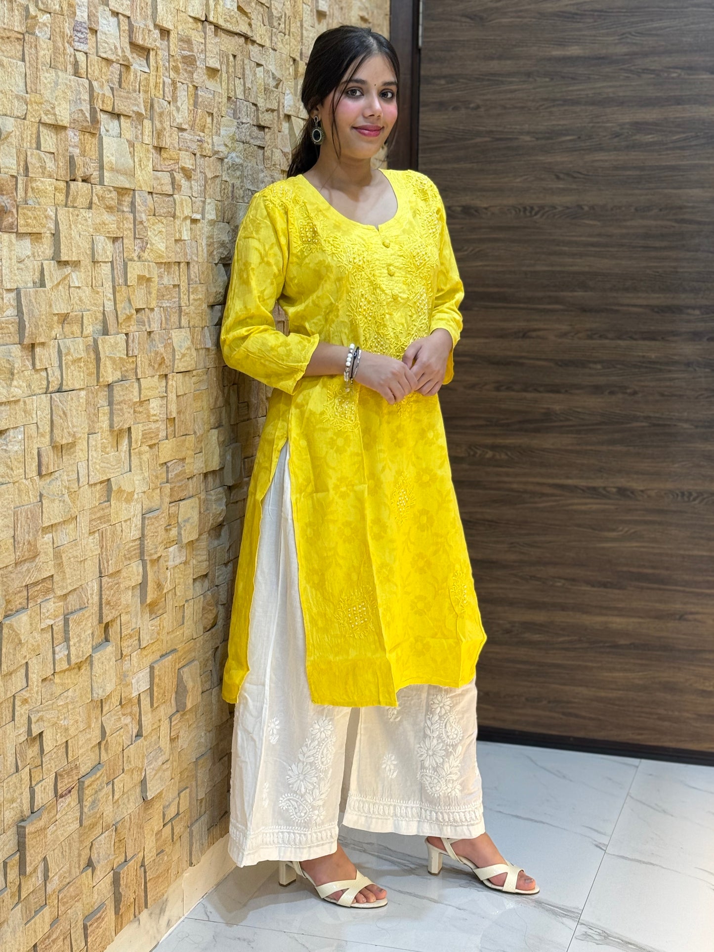 Sunshine Yellow Cotton Chikankari Kurti