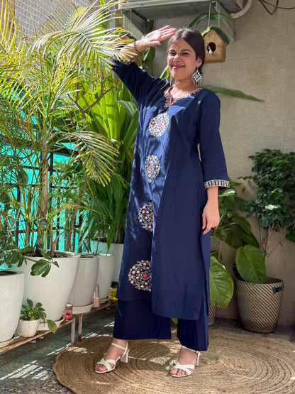 Navy Cotton Embroidery Co Ord Set