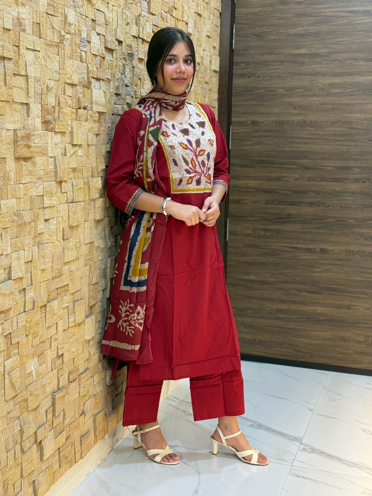 Maroon Ajrakh Cotton Suit Set