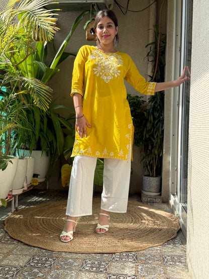 Yellow Cotton Embroidery Co Ord Set