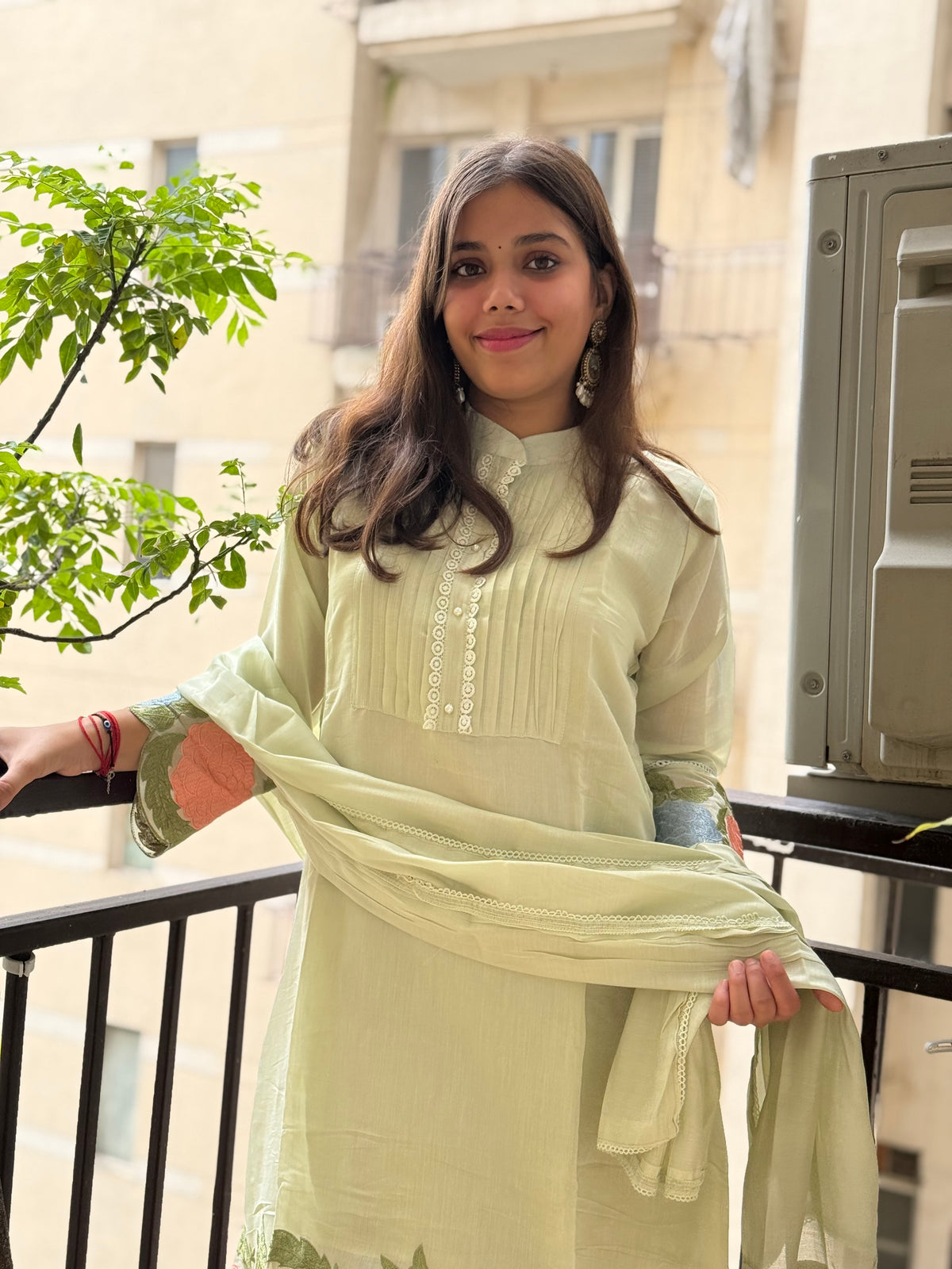 Pista Green Mal Chanderi Pharsi Dupatta Suit Set