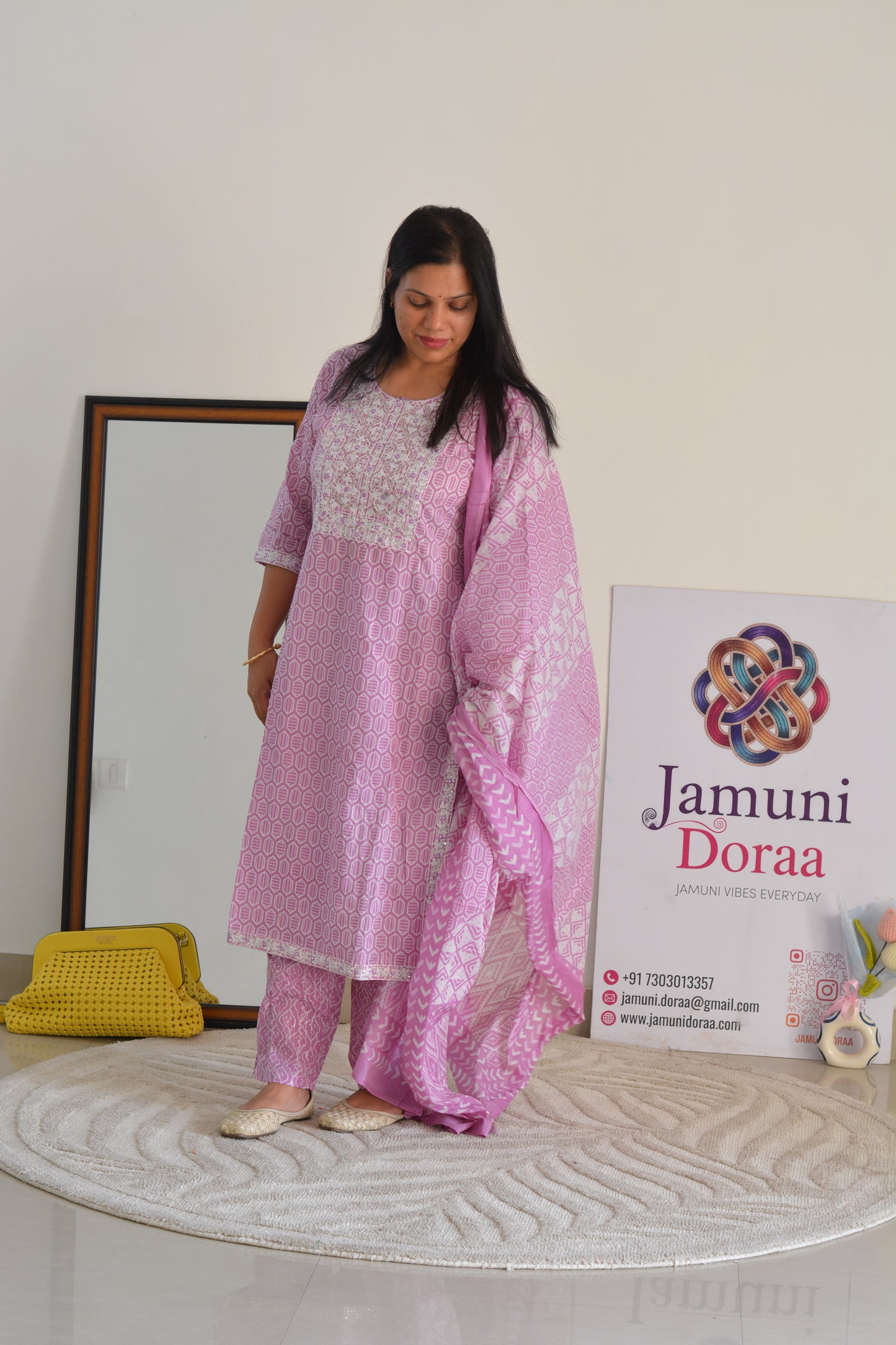 Pink Cotton with Dupatta Suit Set