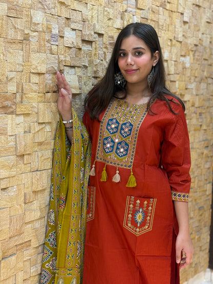 Rust Ajrakh Cotton Suit Set