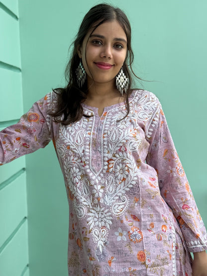 Lavender Chikankari Malmal Co Ord Set