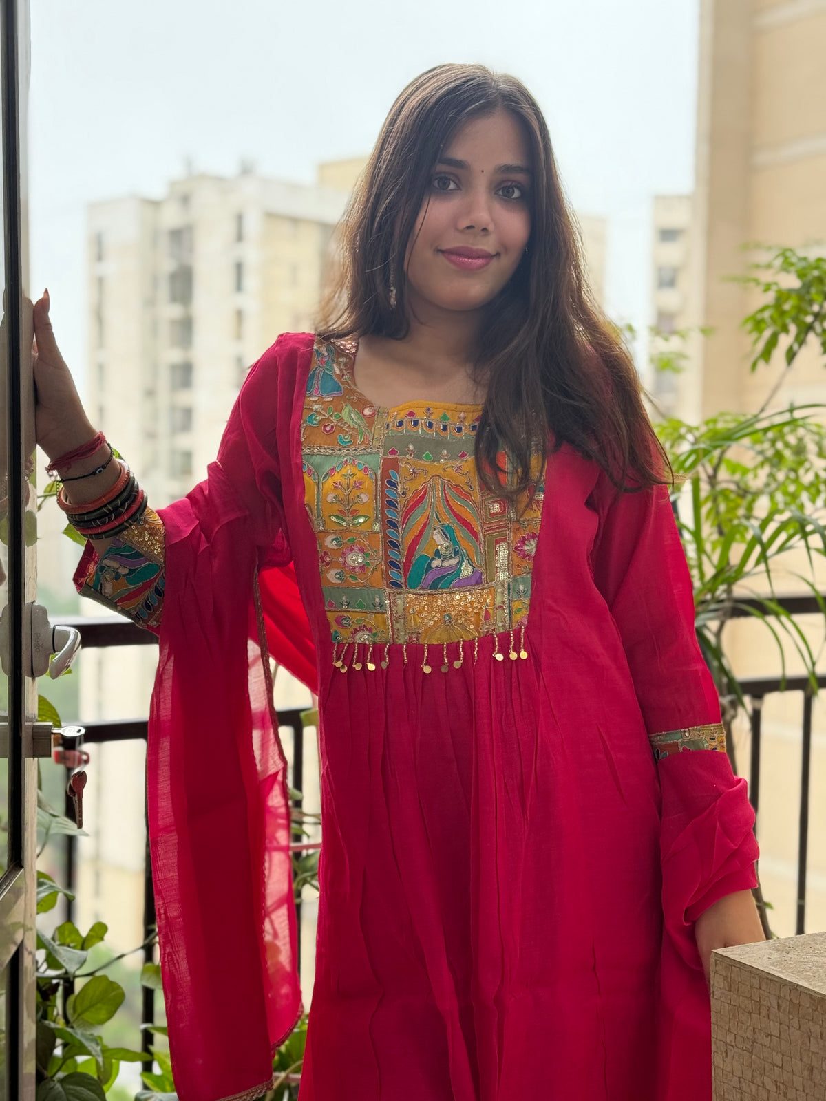 Magenta Mal Chanderi Aline Dupatta Suit Set