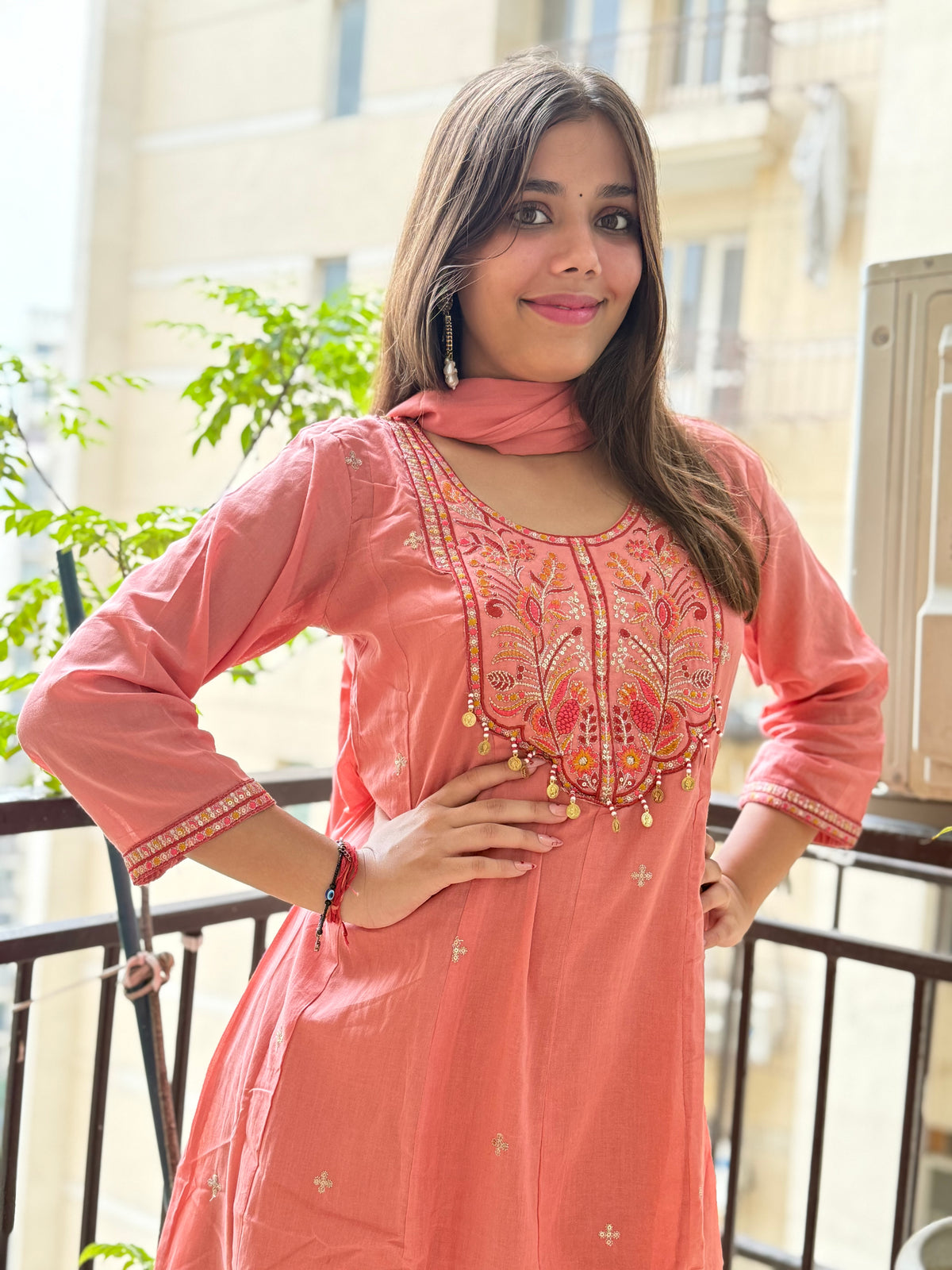 Pink Mal Chanderi Aline Dupatta Suit Set