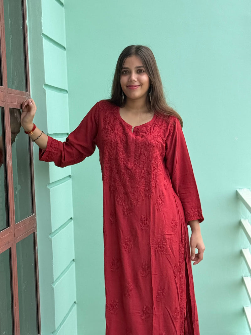 Maroon Chikankari Soft Co Ord Set