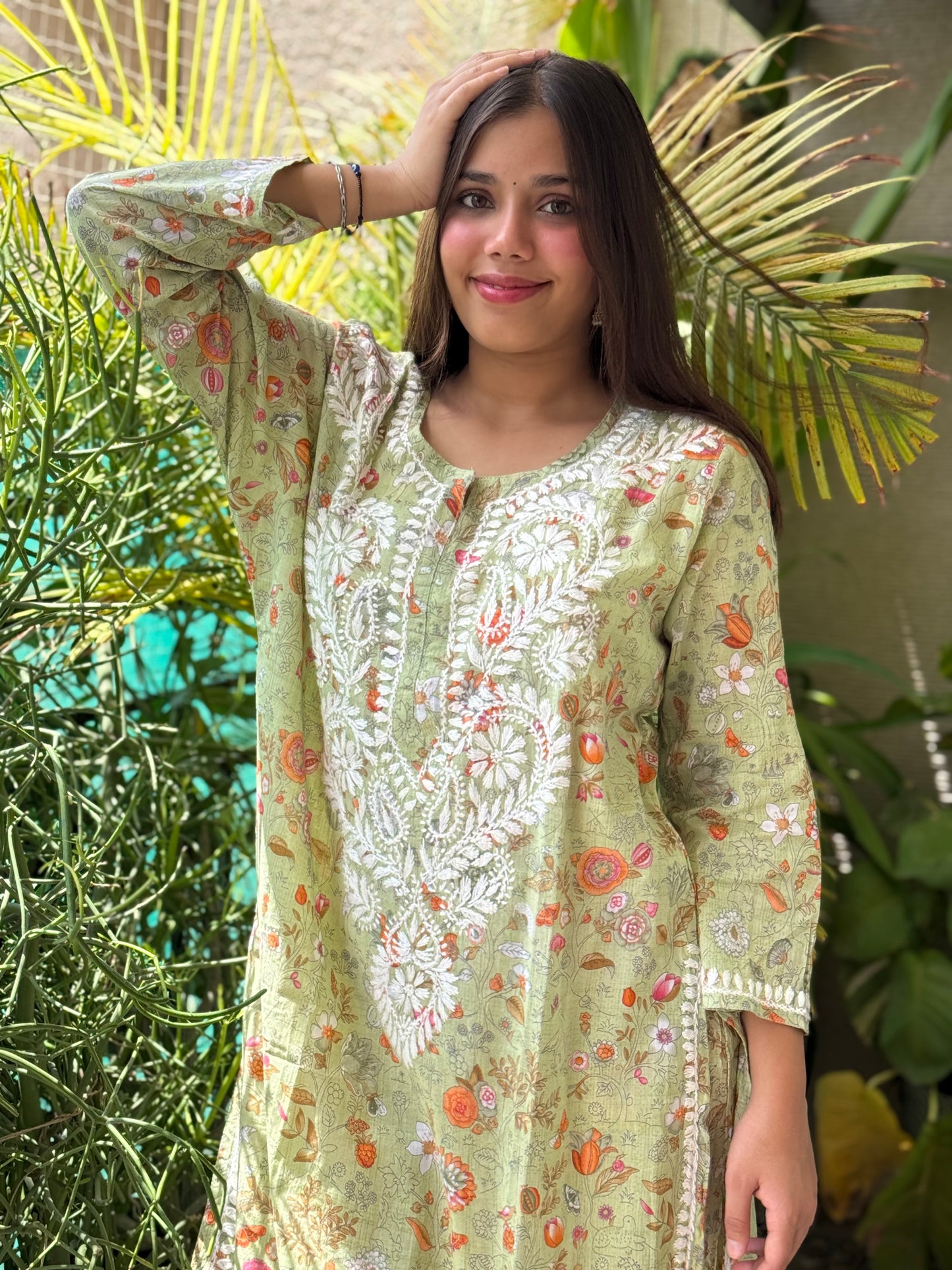 Green Chikankari Malmal Co Ord Set