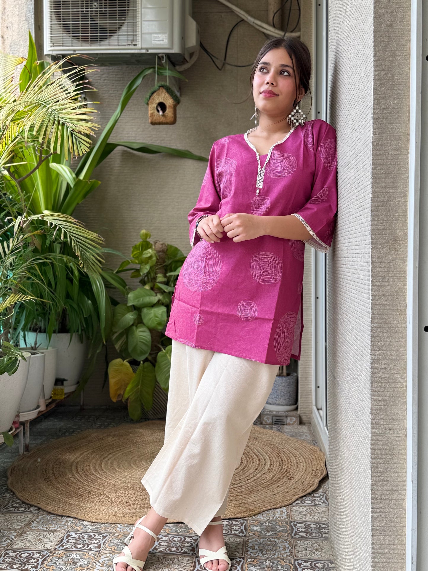 Pink and Cream Flex Cotton Co Ord Set