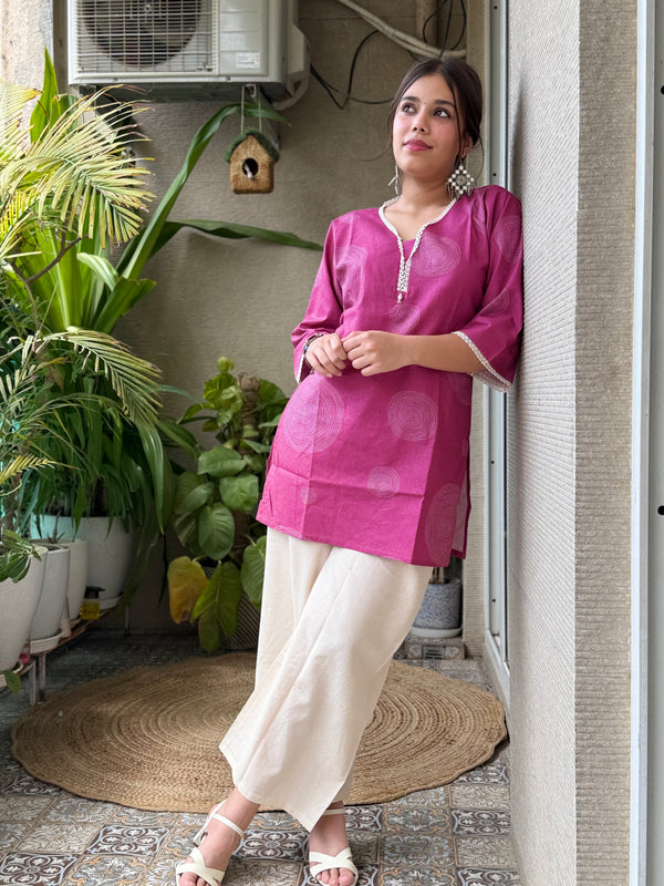 Pink and Cream Flex Cotton Co Ord Set