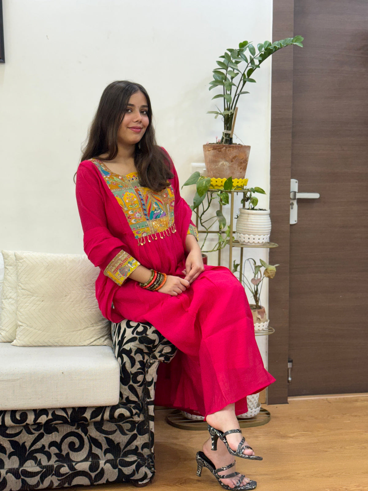 Magenta Mal Chanderi Aline Dupatta Suit Set