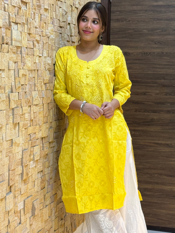 Sunshine Yellow Cotton Chikankari Kurti