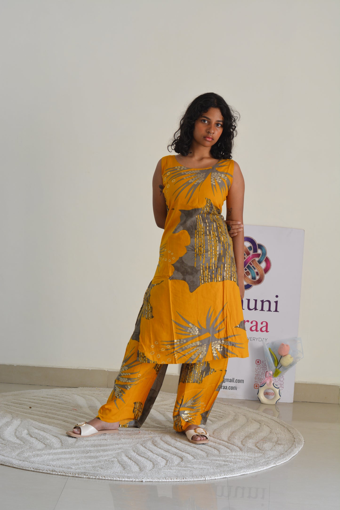 Mustard & Grey Printed Co Ord Set