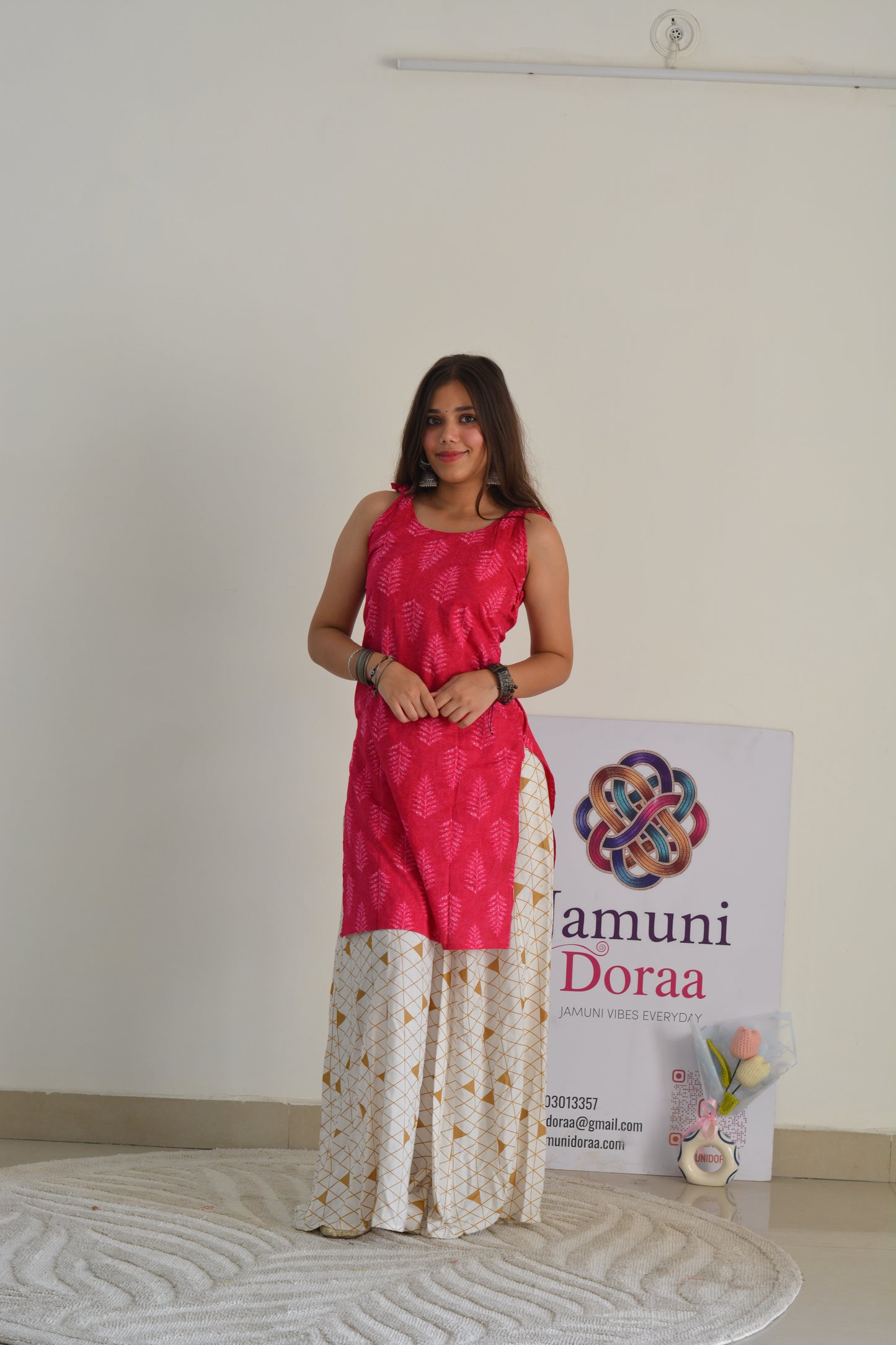 Pink Cotton Tie-Knot detail Kurti