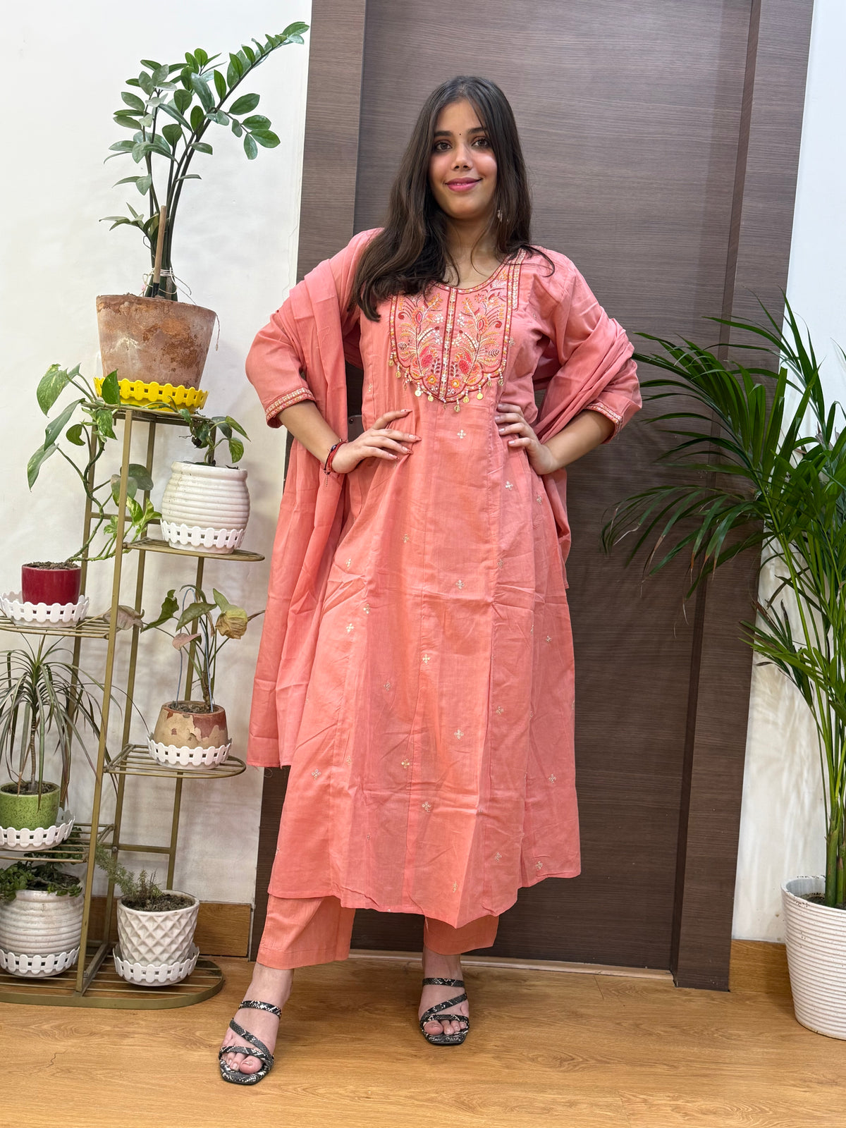 Pink Mal Chanderi Aline Dupatta Suit Set