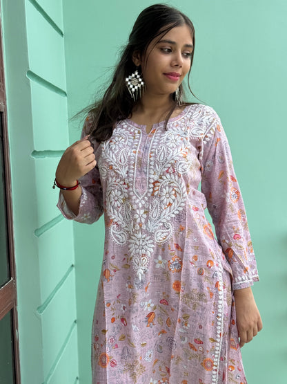 Lavender Chikankari Malmal Co Ord Set