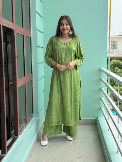 Green Chikankari Soft Co Ord Set