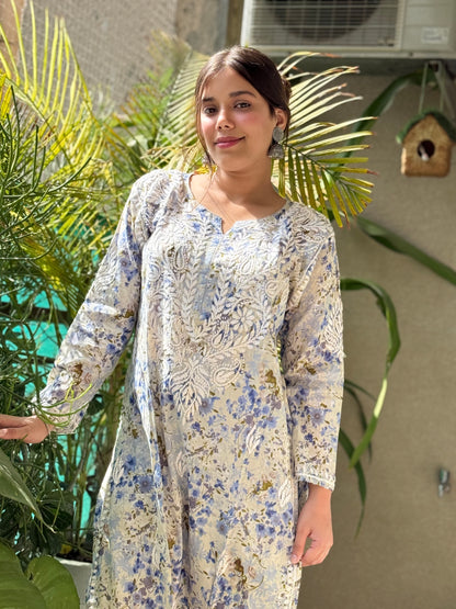 Powder Blue Chikankari Malmal Co Ord Set