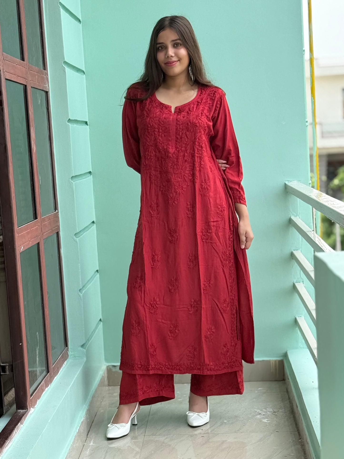 Maroon Chikankari Soft Co Ord Set