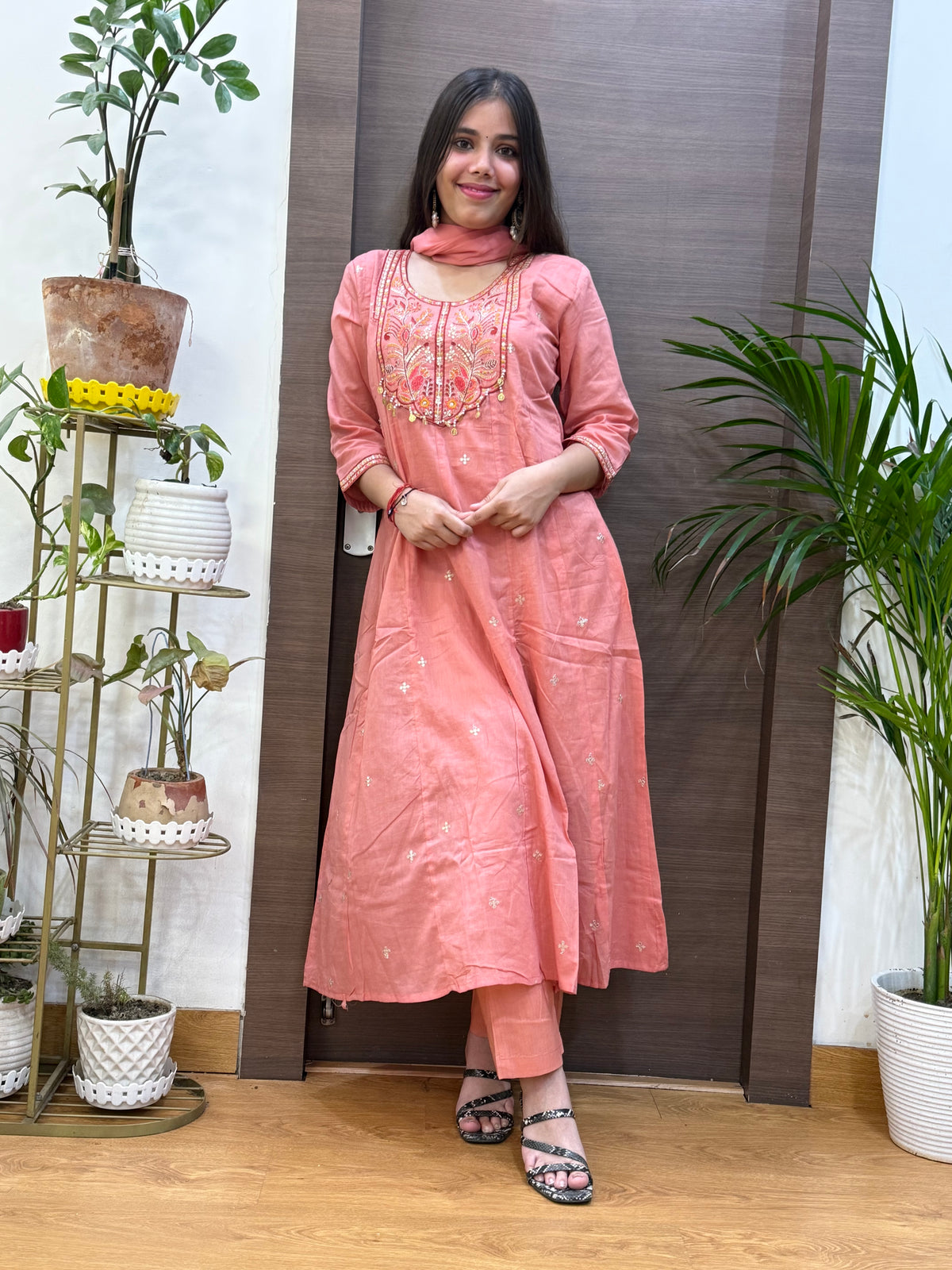 Pink Mal Chanderi Aline Dupatta Suit Set