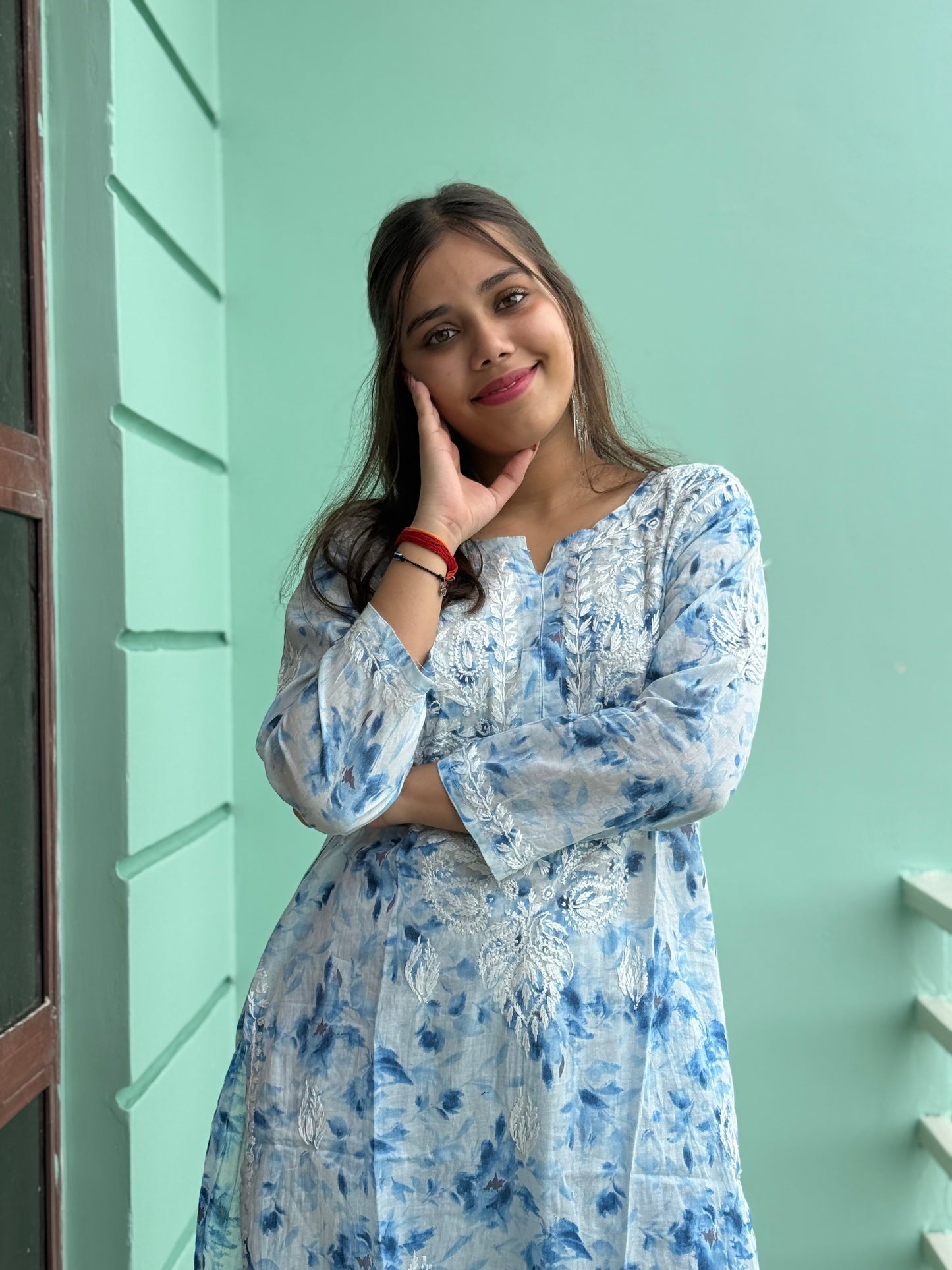 Sky Blue Chikankari Malmal Co Ord Set