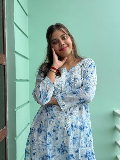 Sky Blue Chikankari Malmal Co Ord Set