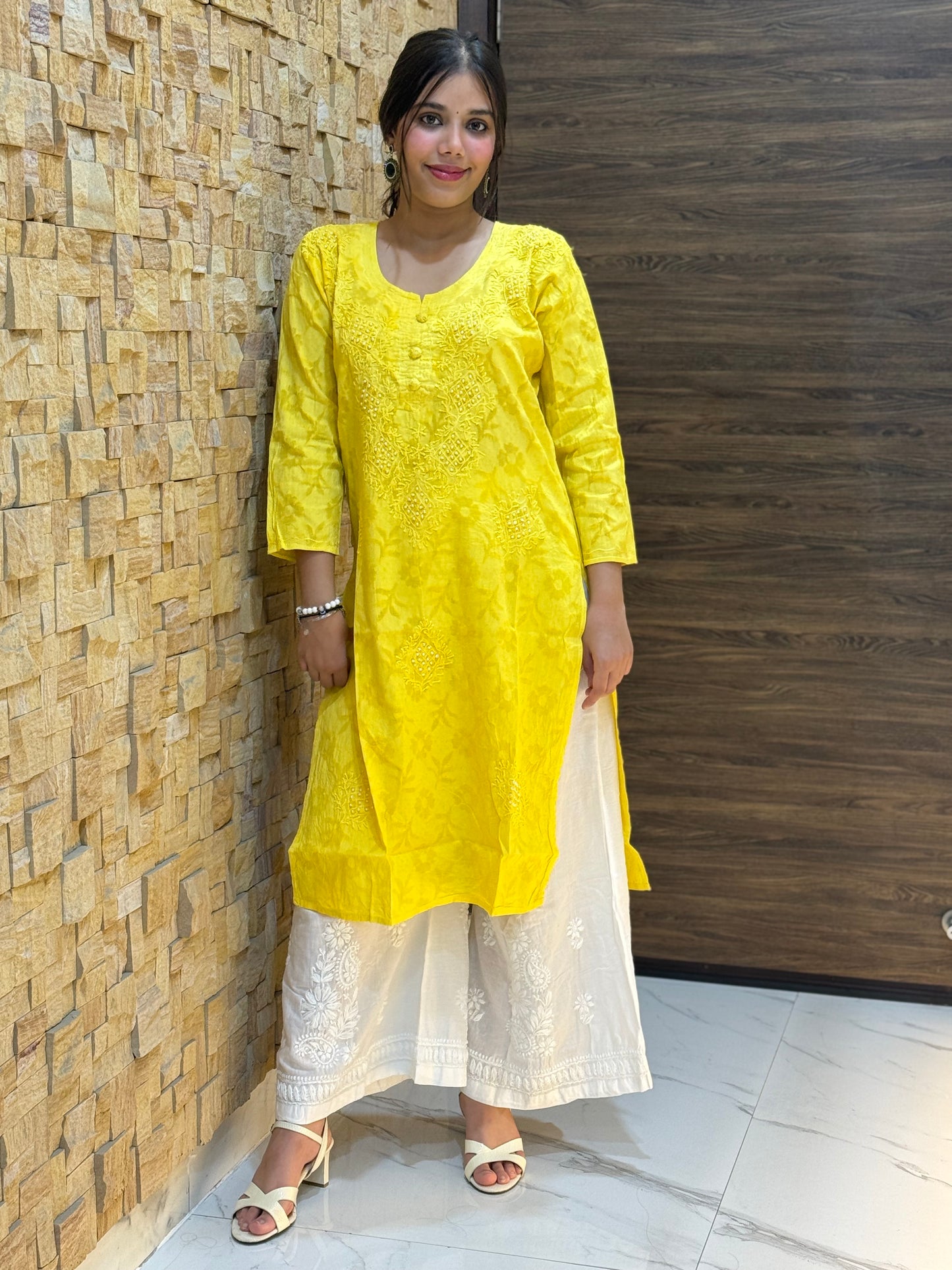 Sunshine Yellow Cotton Chikankari Kurti