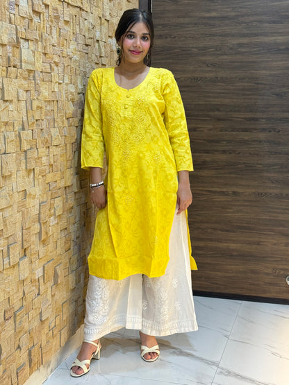 Sunshine Yellow Cotton Chikankari Kurti