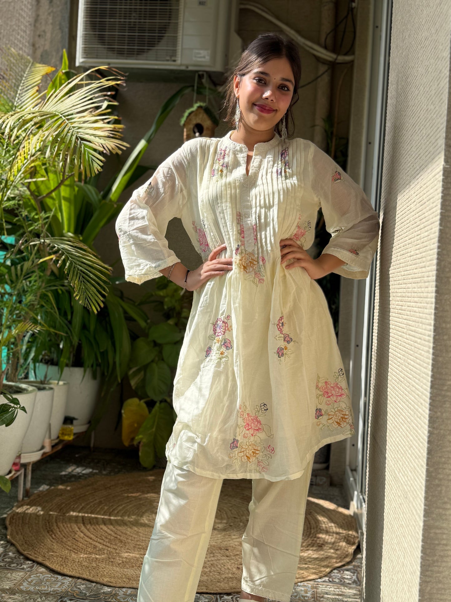 Off White Mal Cotton Embroidery Co Ord Set