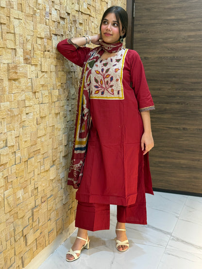 Maroon Ajrakh Cotton Suit Set