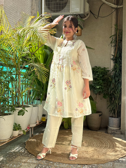 Off White Mal Cotton Embroidery Co Ord Set