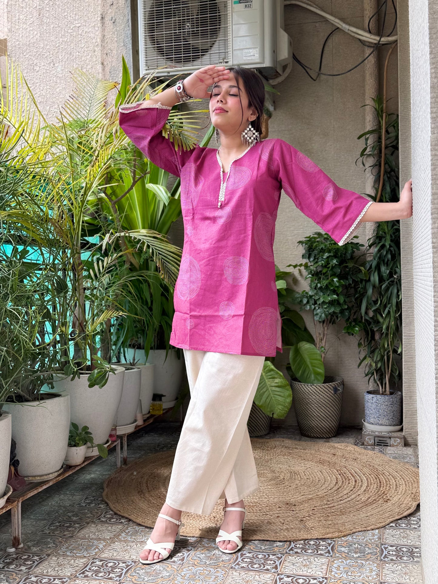 Pink and Cream Flex Cotton Co Ord Set