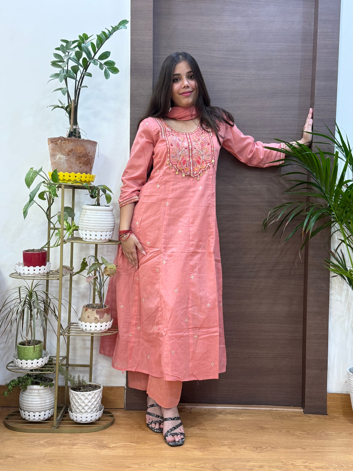 Pink Mal Chanderi Aline Dupatta Suit Set