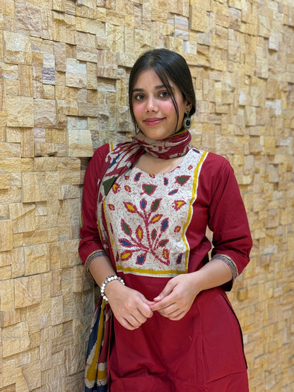 Maroon Ajrakh Cotton Suit Set