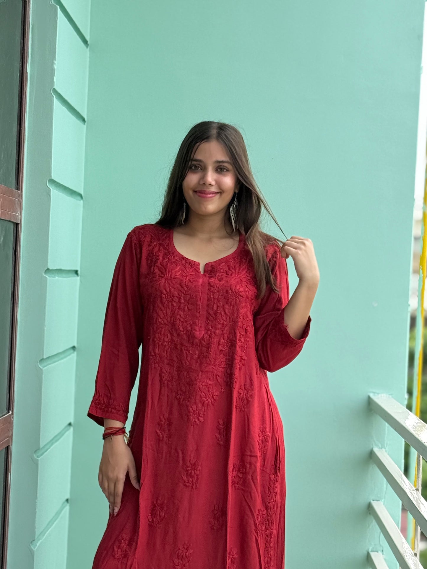 Maroon Chikankari Soft Co Ord Set