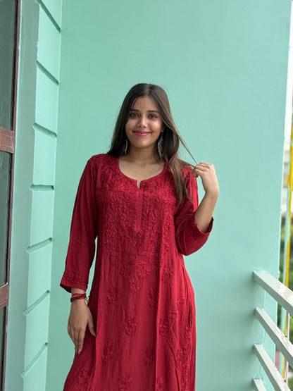 Maroon Chikankari Soft Co Ord Set