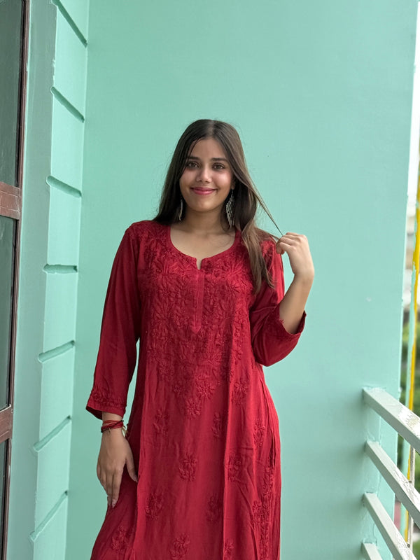Maroon Chikankari Soft Co Ord Set