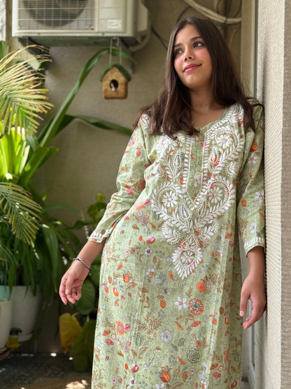 Green Chikankari Malmal Co Ord Set