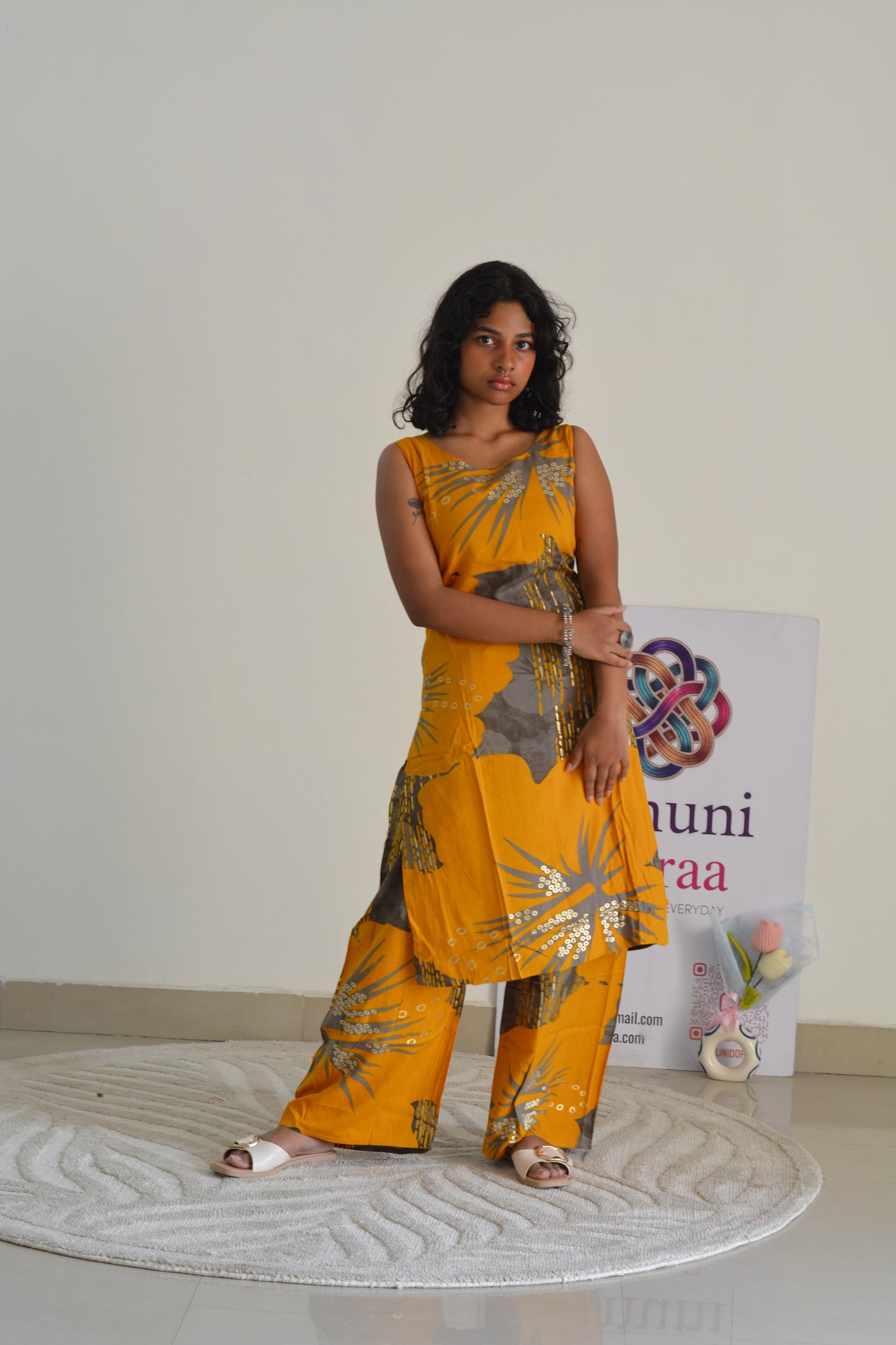Mustard & Grey Printed Co Ord Set