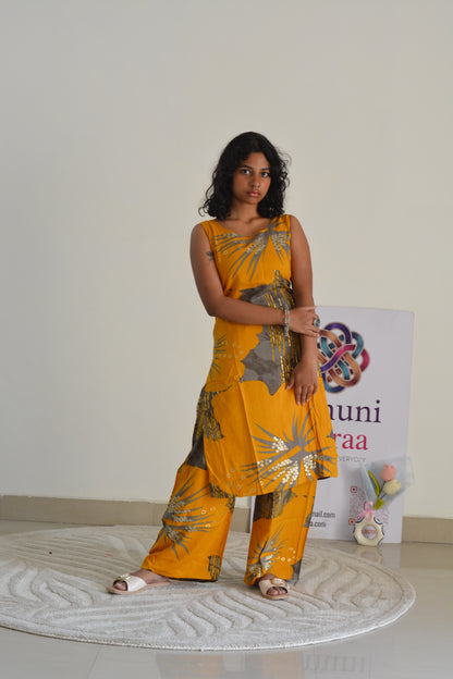 Mustard & Grey Printed Co Ord Set