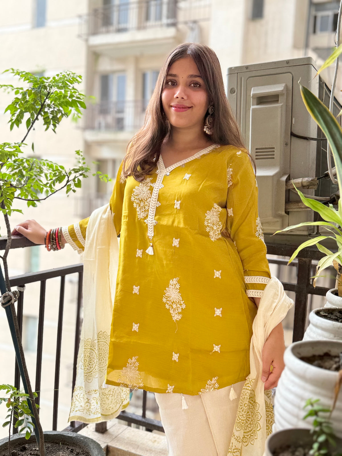 Green Mal Chanderi Palazzo Dupatta Suit Set