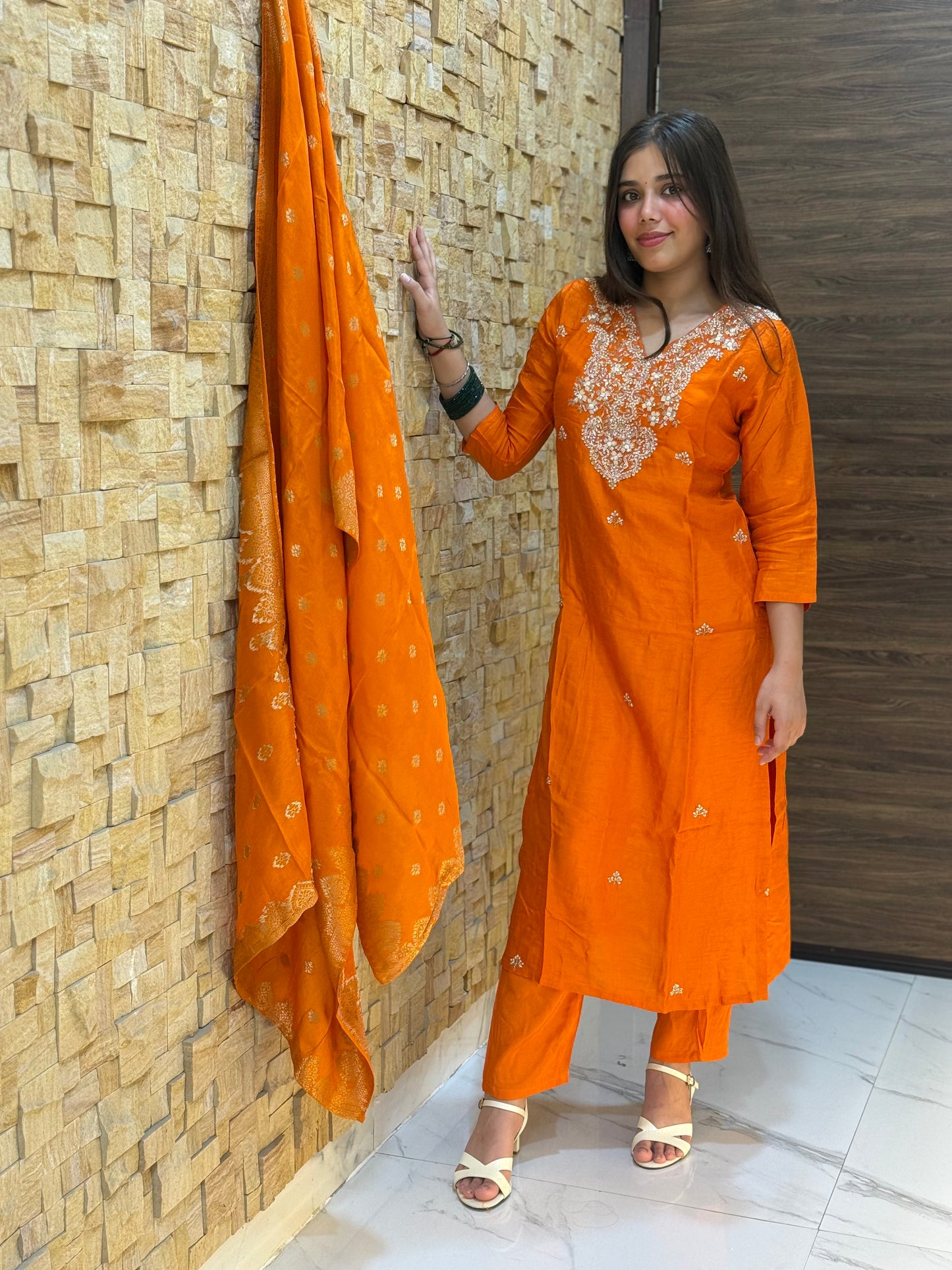 Orange Silk with Banarasi Dupatta Suit Set