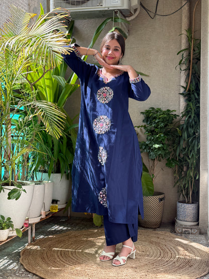 Navy Cotton Embroidery Co Ord Set