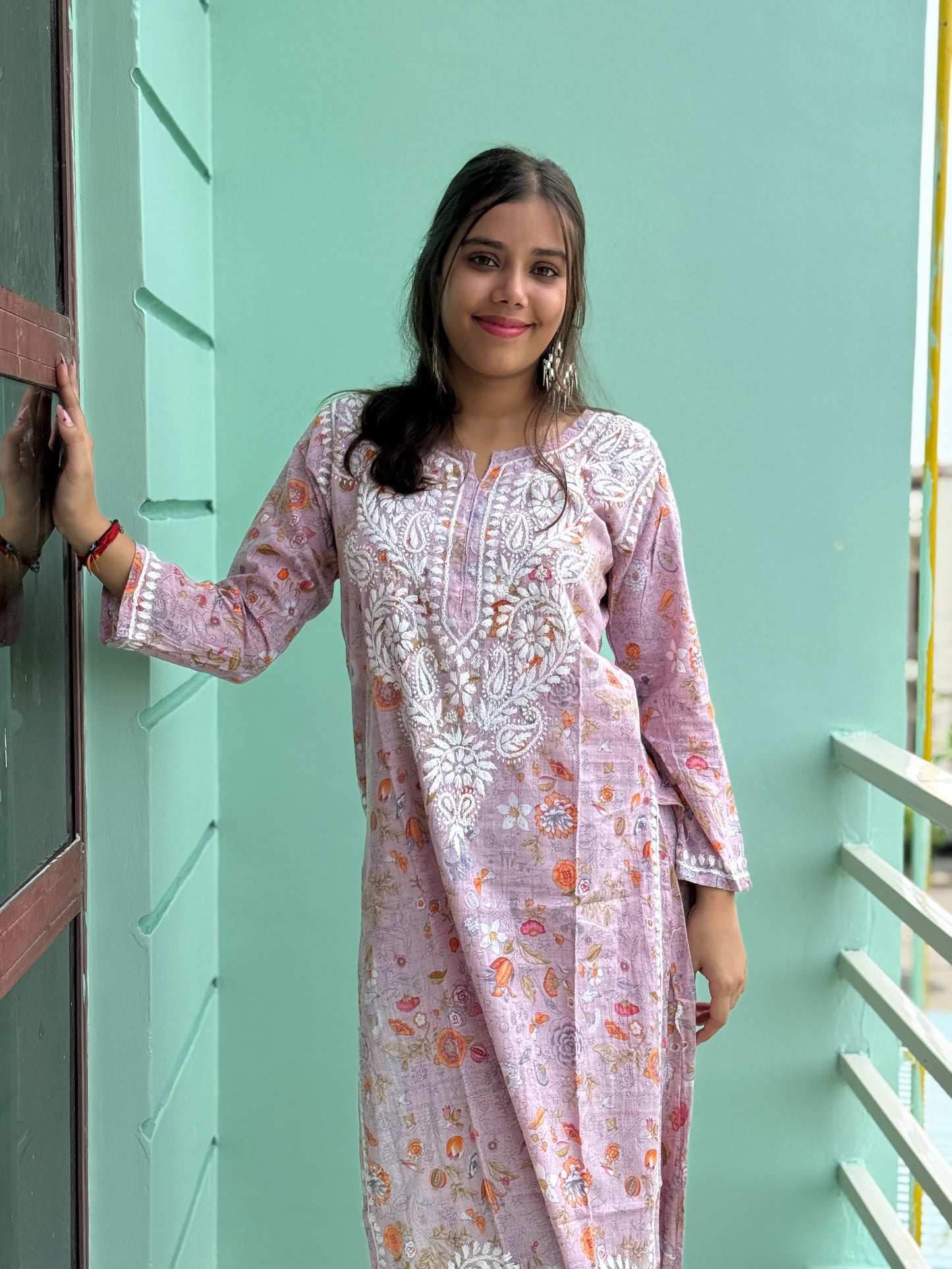 Lavender Chikankari Malmal Co Ord Set