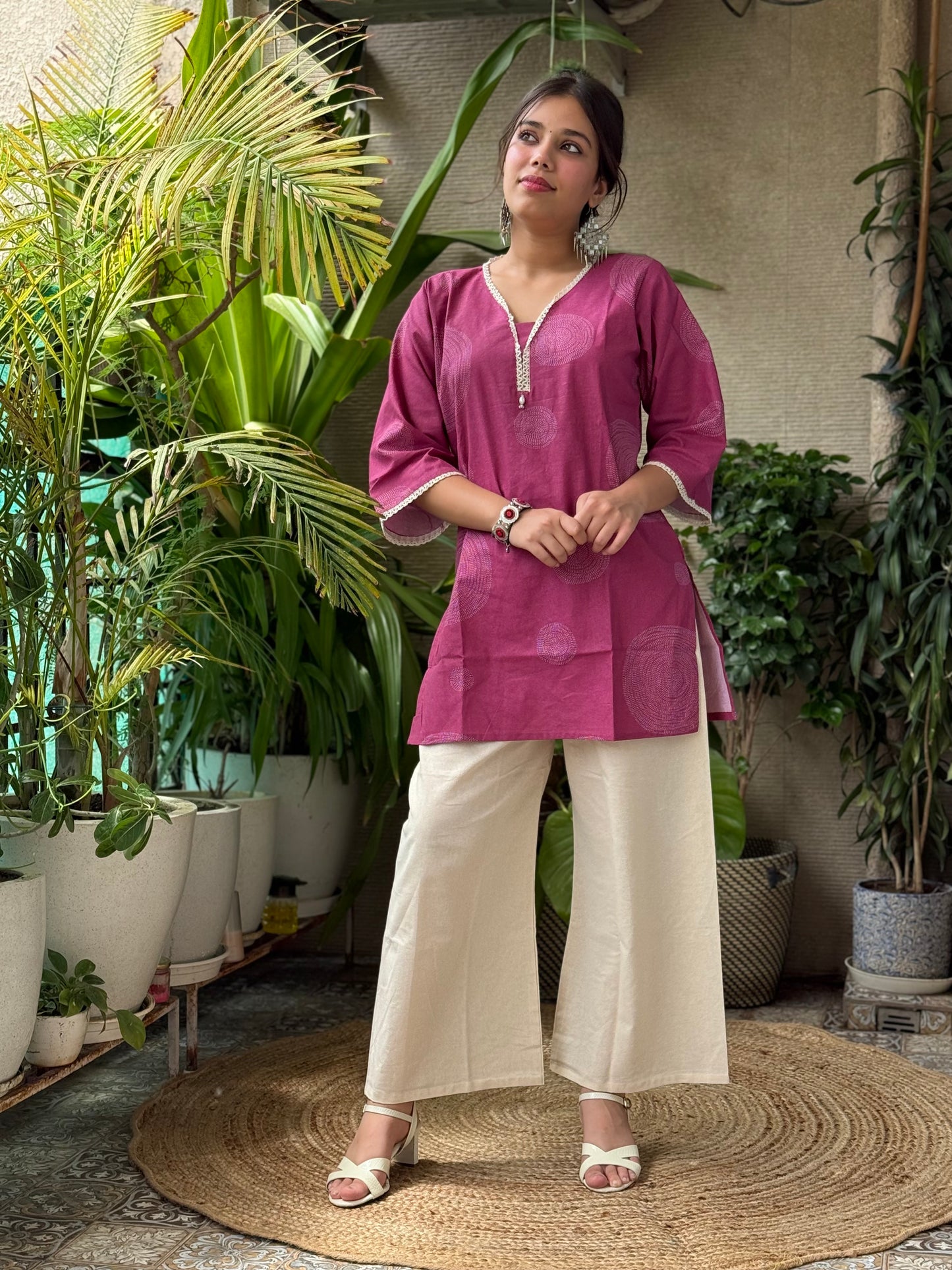 Pink and Cream Flex Cotton Co Ord Set