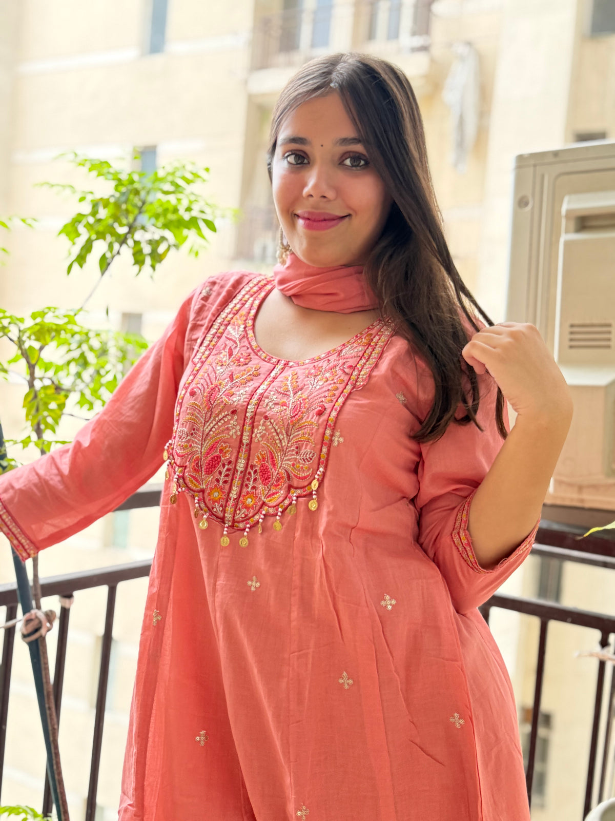 Pink Mal Chanderi Aline Dupatta Suit Set